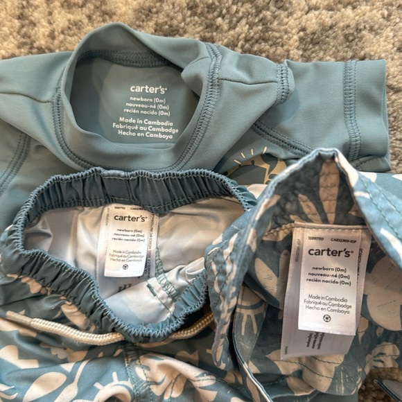 Carter's Baby 3-Piece "Beach Vibes" Rashguard Swim Trunk & Hat Set - Picture 3 of 5